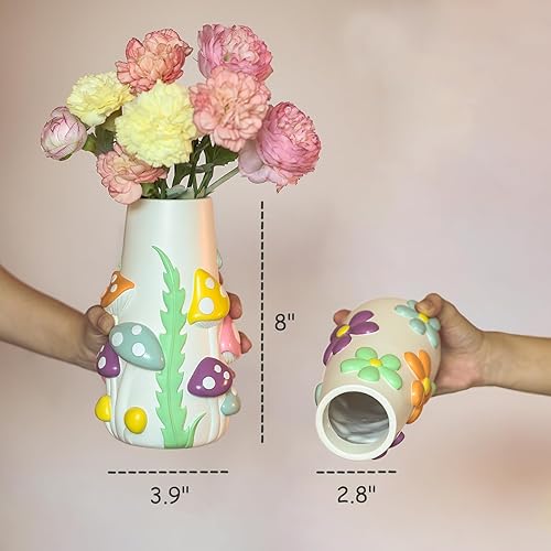 Miniatura 2 de GUGUGO Jarrón de hongos pastel, jarrones decorativos para decoración del hogar, jarrones eclécticos para centros de mesa, bonita decoración estética