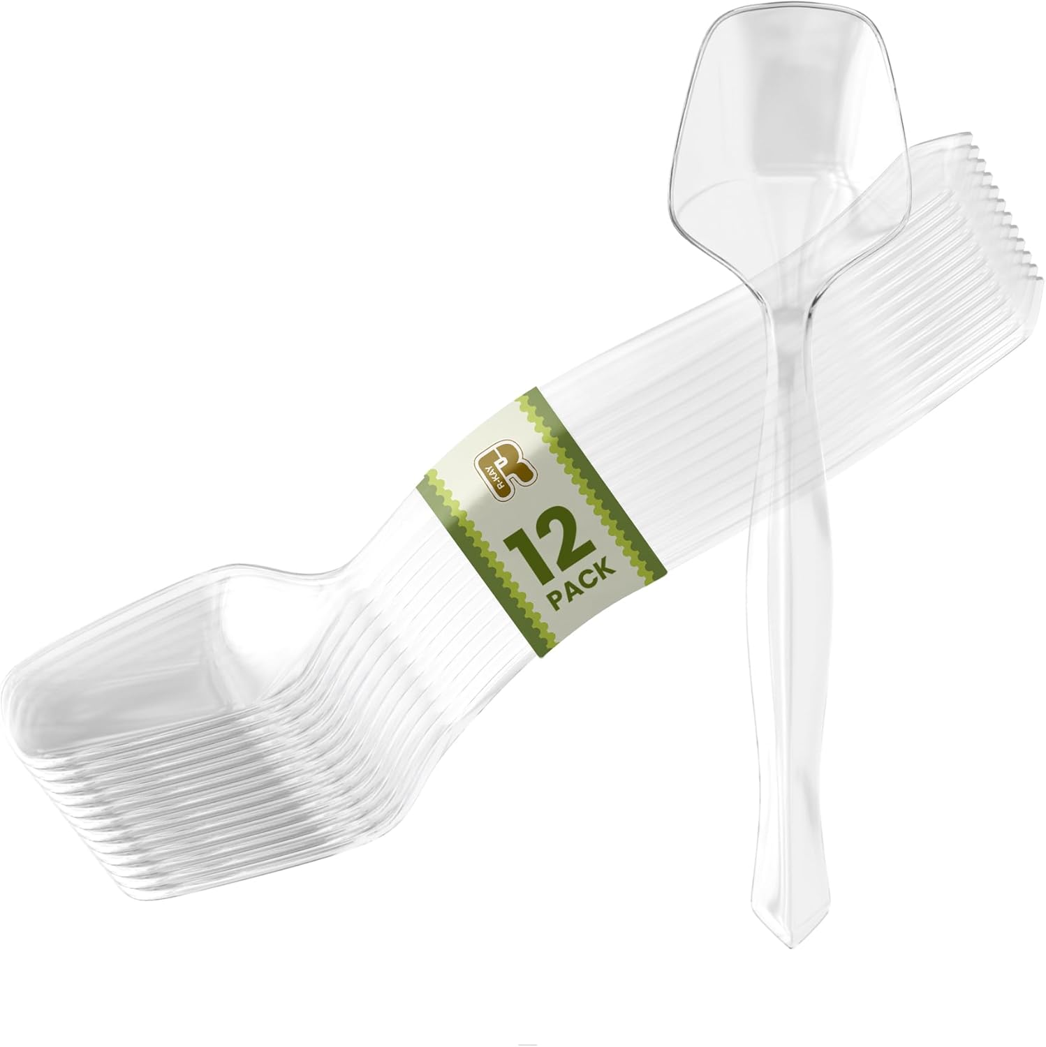 R-KAY 12 Pack Heavy Duty Clear Plastic Serving Spoons, 8.5 Inch Disposable Buffet Utensils for Parties, Hot & Cold Food