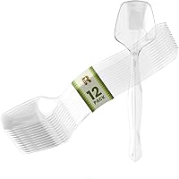 R-KAY 12 Pack Heavy Duty Clear Plastic Serving Spoons, 8.5 Inch Disposable Buffet Utensils for Parties, Hot & Cold Food