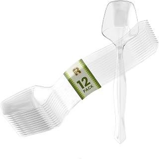R-KAY 12 Pack Heavy Duty Clear Plastic Serving Spoons 8.5 Inch - Disposable Reusable for Buffets Parties Holidays
