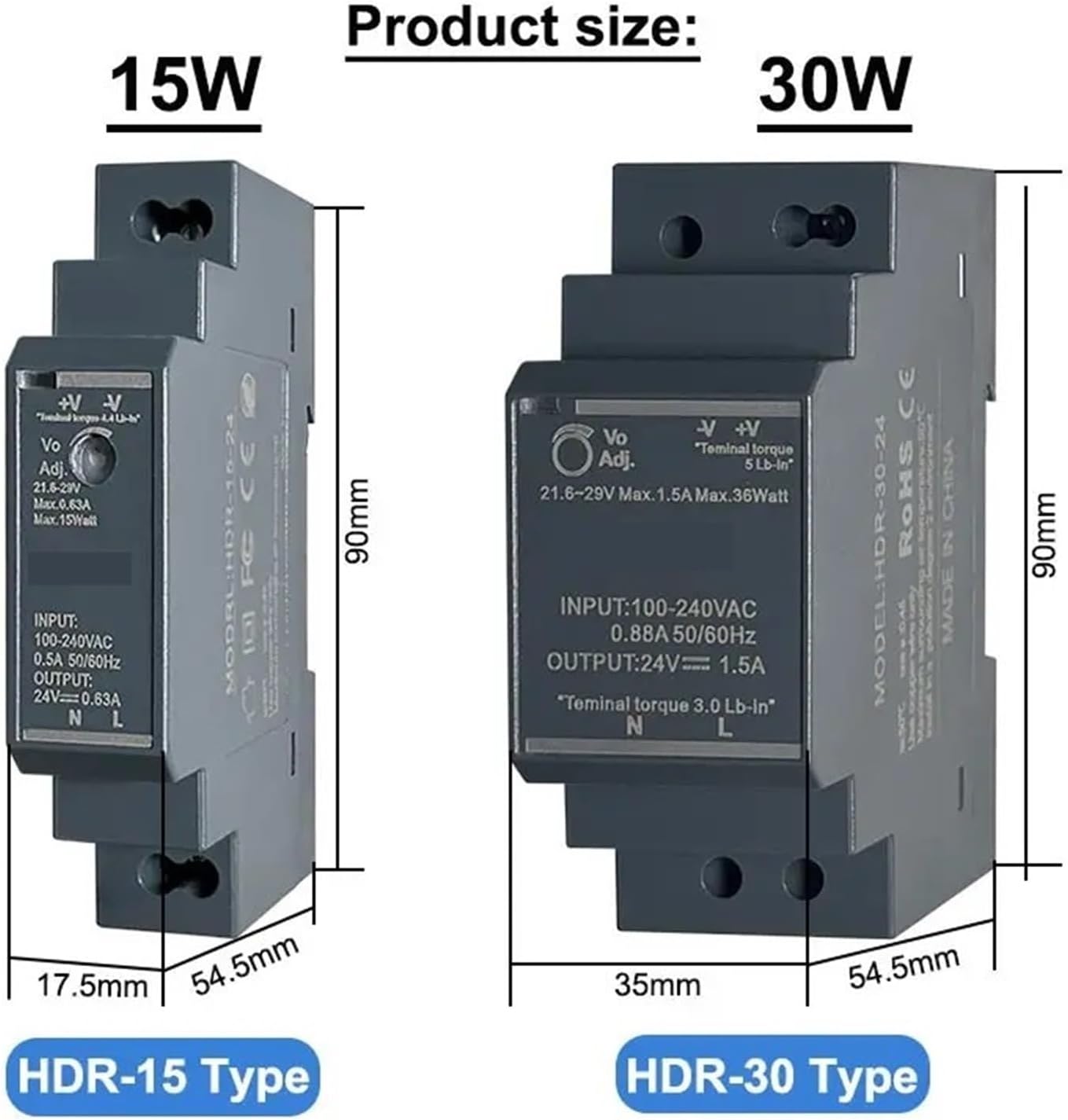 15W 30W 60W 100W 150W Ultrathin Switching Power Supply 5V 15V 12V 24V HDR DIN Rail Mounting Transformer(HDR-150-24V)
