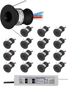 Mini 1W LED Spotlight 16 Packs of Lighting Angle 120 Recessed Ceiling Lamp 12V with 30W Transformer (Green)