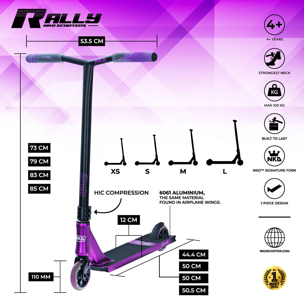 NKD Patinete de Acrobacias – Rally V4 | Rodamientos ABEC-9 de Alto Rendimiento | Manillar 360° para Freestyle | Aleación de Aluminio 6061 Duradera