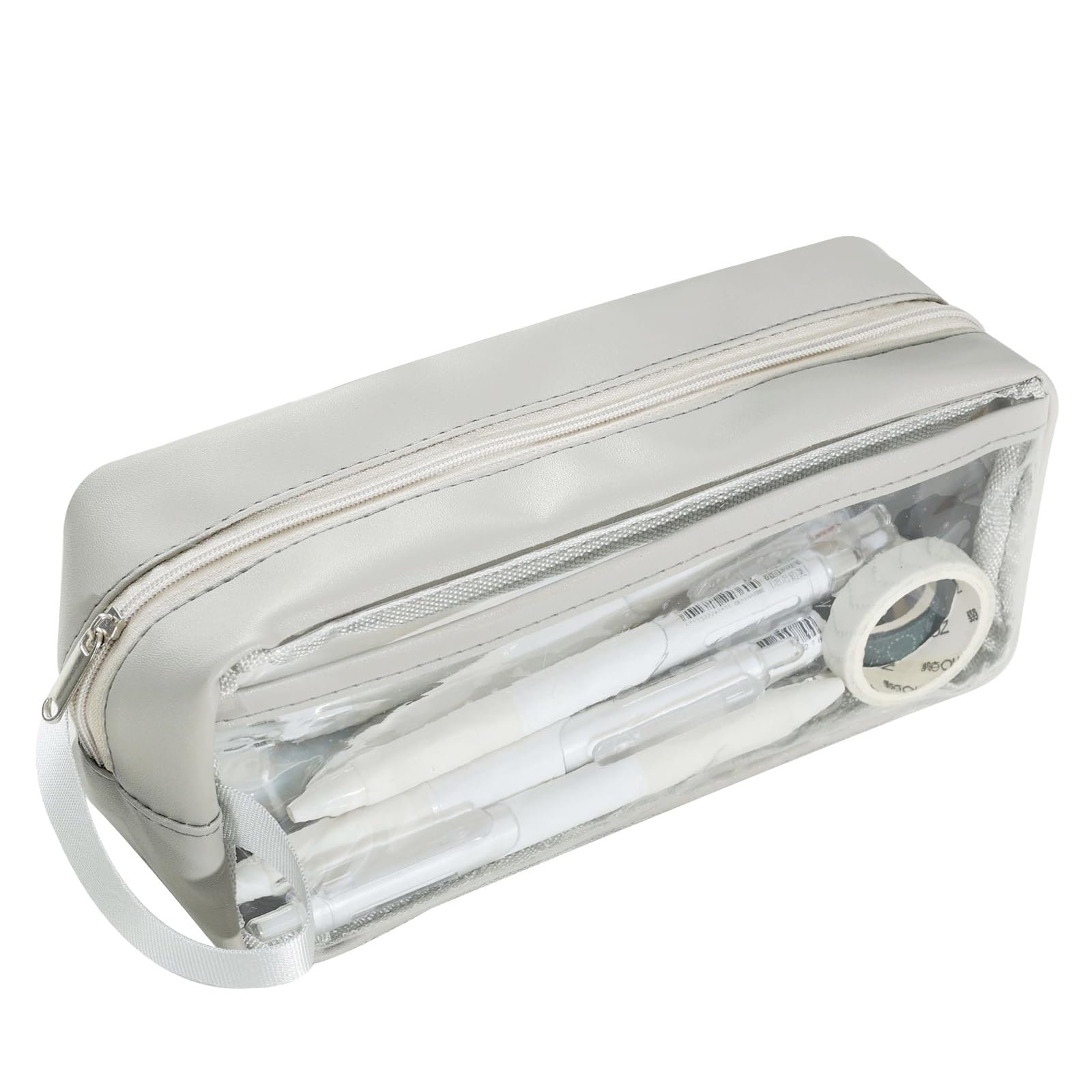 Valicaer Estuche Transparente para Lápices, Estuche Escolar Grande Capacidad Bolsa de PVC Transparente para Niñas Niños Viajes Cosméticos, Papeleria Bolsa para Adolescentes Estudiantes (Gris)