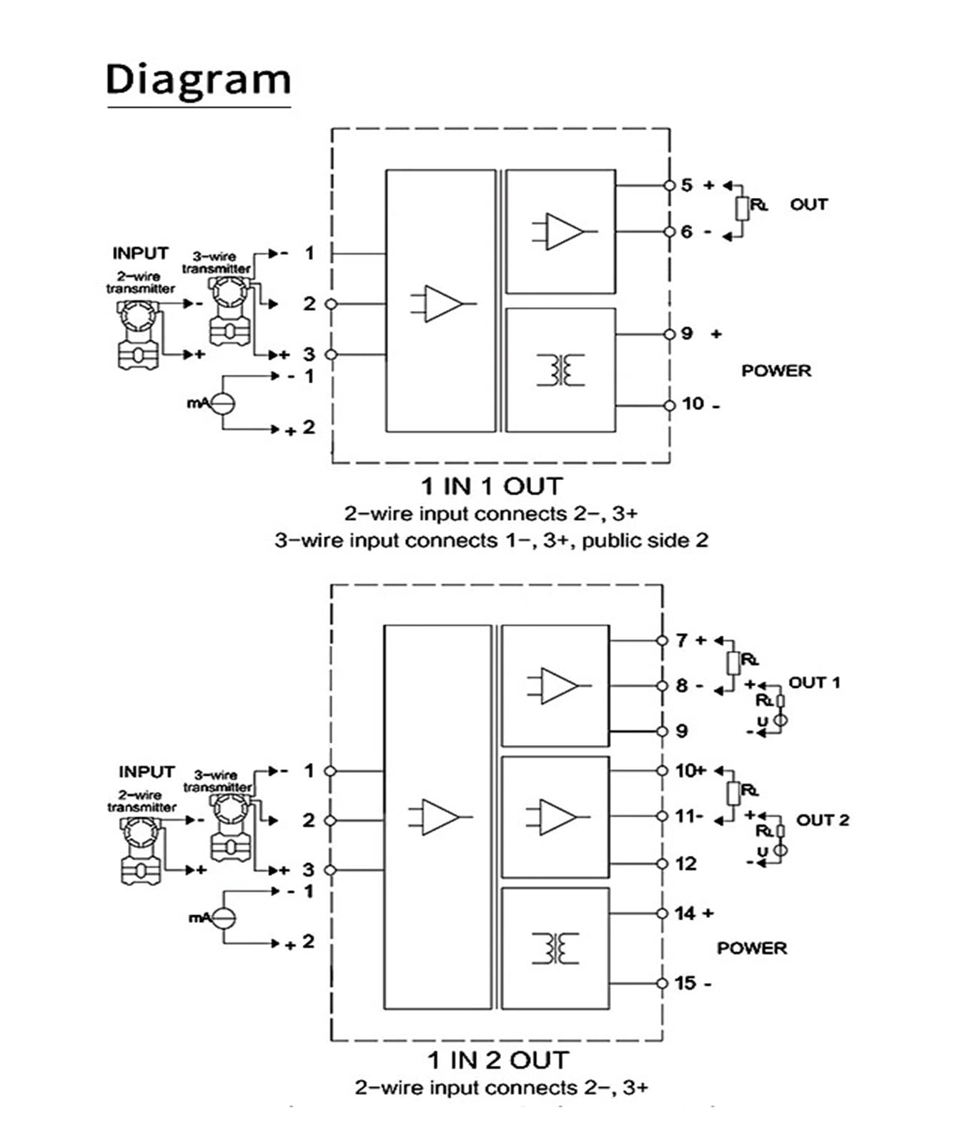 Convertisseur de signal analogique DC 24 V 35 mm 4-20 mA vers 0-10 V 0-5 V Isolateur de signal Tension Courant Conditionneur de signal (1 entrée 4 sorties, 4-20 mA)