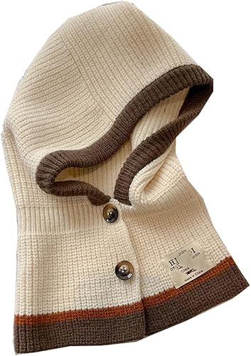 JDYaoYing Sombreros de invierno para mujer, bufanda cálida con capucha, cubierta de punto, gorro a rayas, gorro abotonado, calentador de cuello