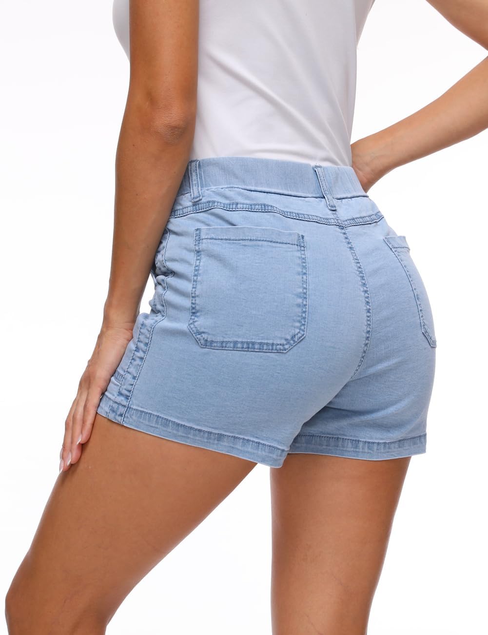 YOCUR Womens Lightweight Denim Shorts Casual Baggy Beach Outdoor Short Pants Elastic Waist High Waisted Pocket Workout Shorts - Image 2