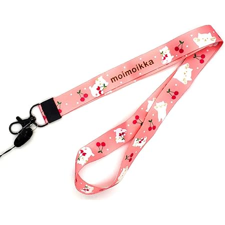 Amazon Moimoikka ネックストラップ ねことチェリー フルーツ柄 さくらんぼ 猫 ネコ かわいい おしゃれ 動物 キャラクター スマホ デジカメ 首掛け スマホアクセサリー スマホグッズ スマートフォン デジカメなどの落下防止に モイモイッカ High ストラップ