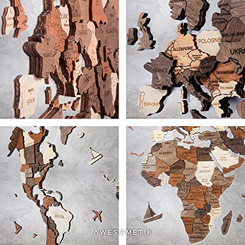Awesometik" 3D Wood World Map Wall Art Decor - With Our Masterpiece Track Your World Travels - Special For Home, Kitchen And Office. Gift Boxed (L Prime, Multicolor) #TOP5