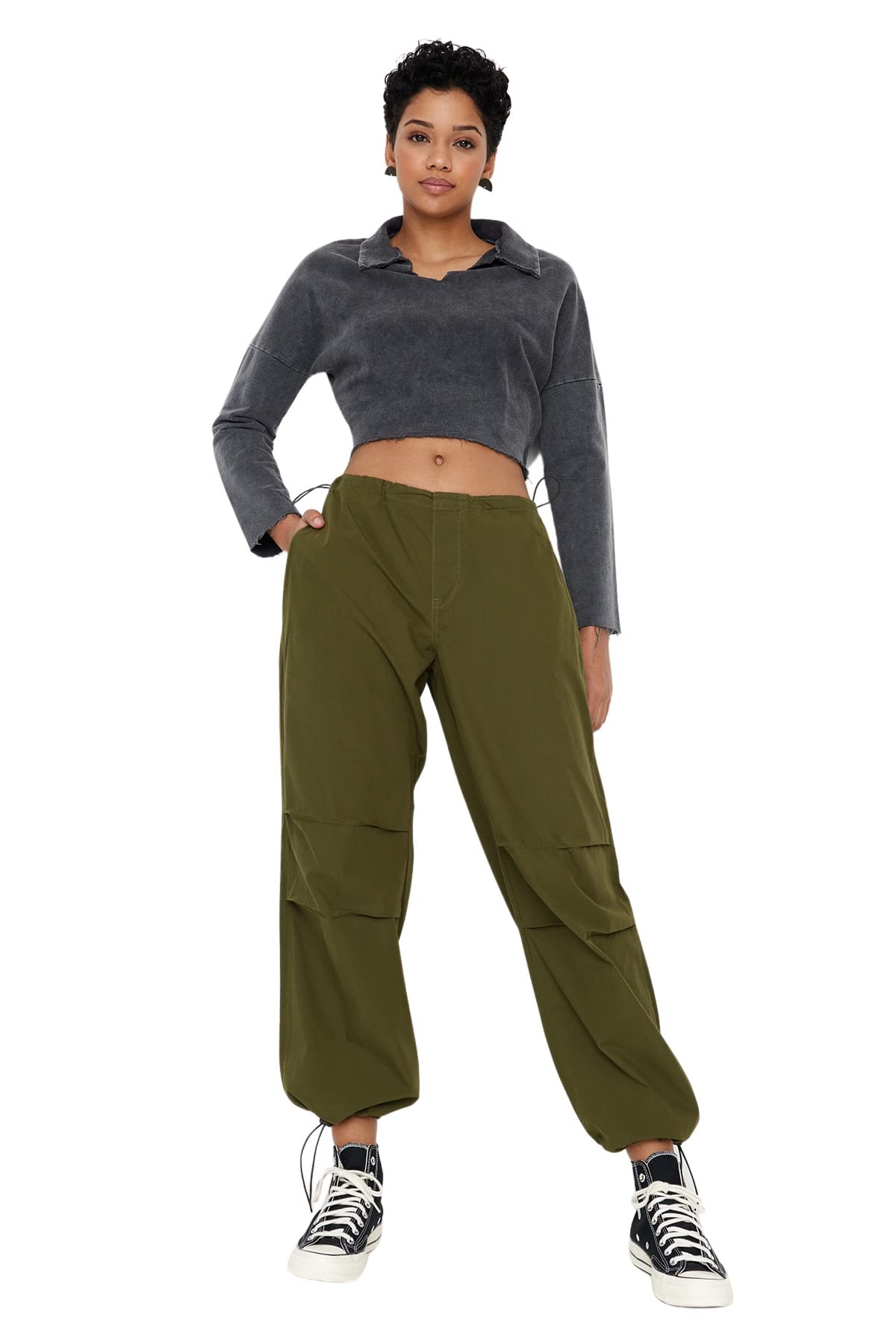 Trendyol Damen Khaki Gerade Jogger Normale Taille Jeans