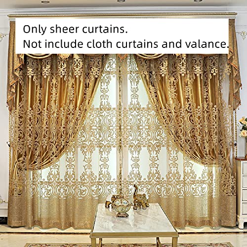 Amidoudou 1 Pair European Luxury Window Screen Living Room Tulle Curtains Balcony Bedroom Golden Jacquard Sheer Curtains (Gold,54X96 Inch) #TOP3