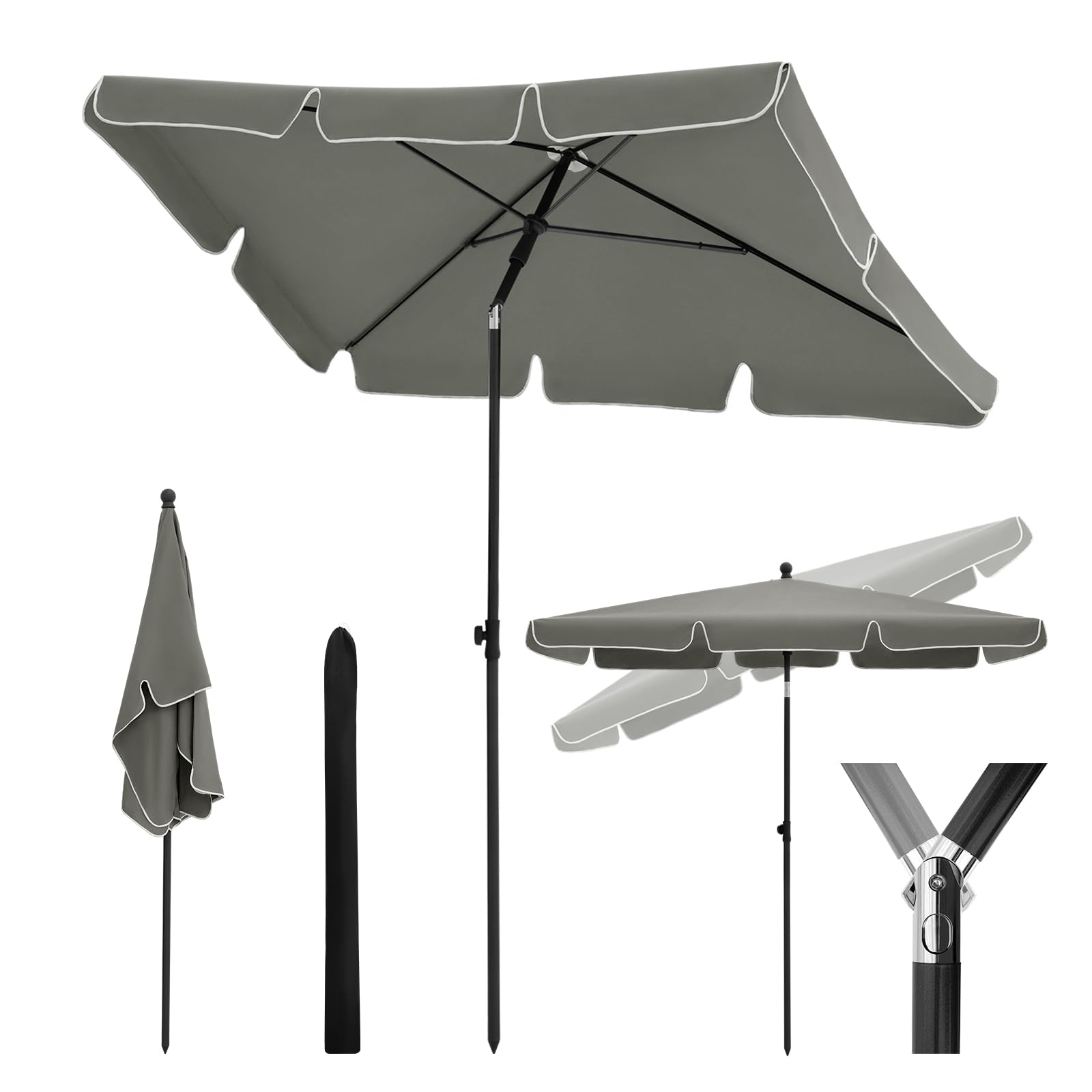 WOLTU Sombrilla Jardín, Parasol Terraza Inclinable, Sombrillas Terraza 2x1,2 m, Sombrilla Playa Jardin Piscina Balcon, Parasol Grande para Exterior, Tela 180 g/m², Proteccion Contra UV, Gris oscuro