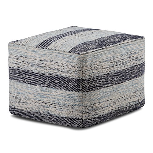SIMPLIHOME Clay Square Pouf - 18 inch Wide Upholstered Cotton Ottoman in Patterned Blue Melange, Boho Footstool, Decorative Cube Pouf or Extra Seating for Living Room or Bedroom, Assembled by SIMPLIHOME - Used condition - US$50.55