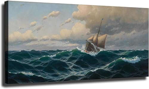Miniatura 1 de Max Jensen - Póster de pintura vintage con diseño de océano en mares rough seas, impresión artística moderna, para dormitorio familiar, oficina, (08