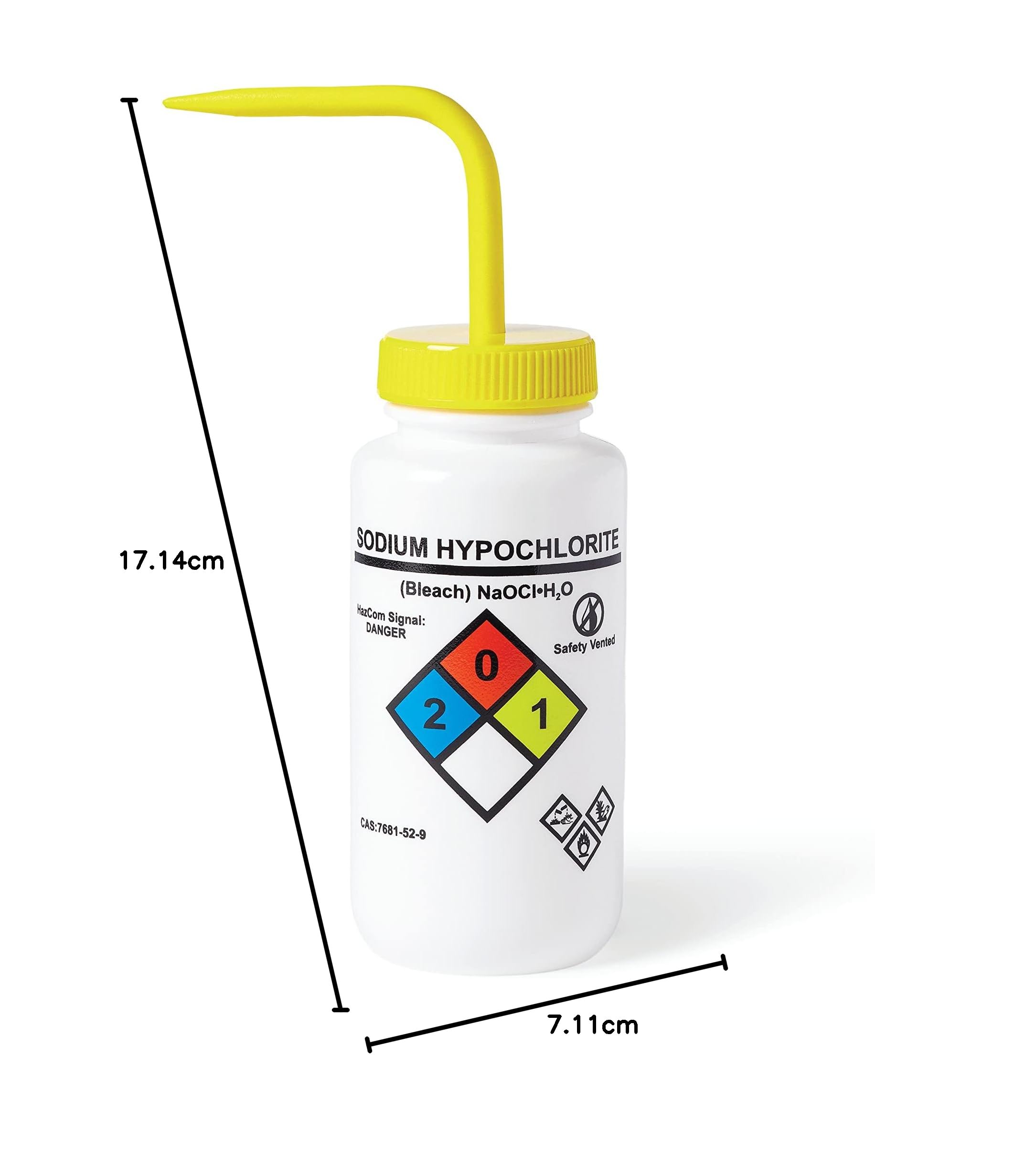 United Scientific™ UniSafe™ Botella de lavado ventilada LDPE de boca ancha, hipoclorito de sodio, 500 ml, 4 colores, paquete de 6