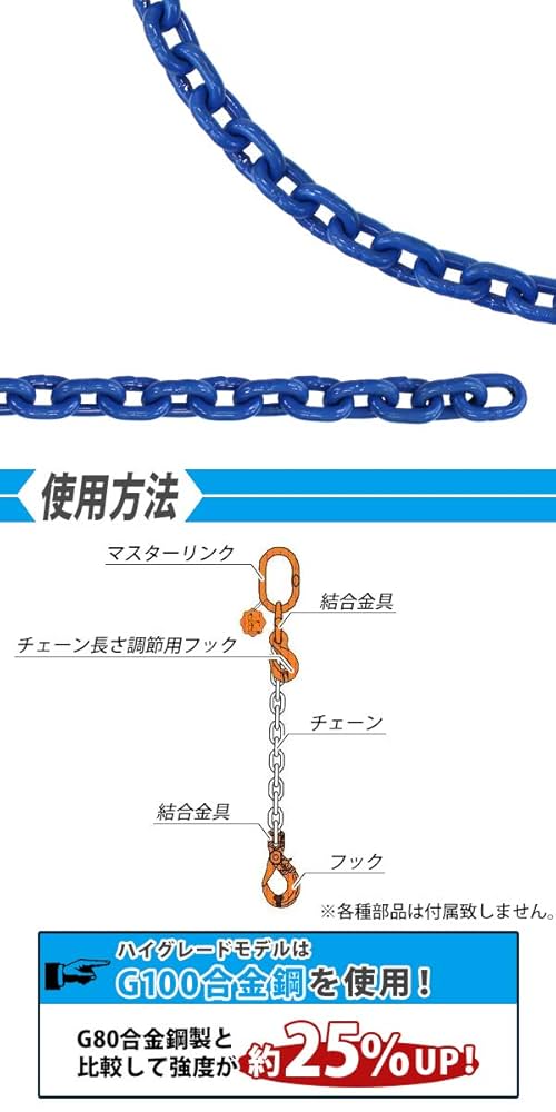 Amazon.co.jp: チェーン 線径約8mm 使用荷重約2.5t 約2500kg 約
