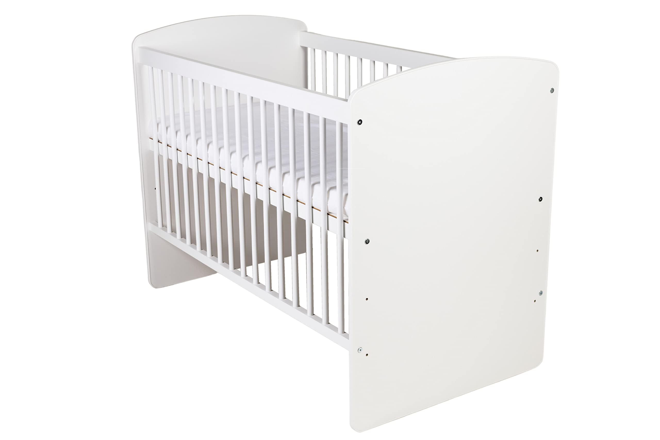 Lit Bébé K2 Blanc 120 x 60 cm avec Sommier À Lattes - Lit Bébé 3 Niveaux Réglable en Hauteur - Bois de Pin Laqué et MDF