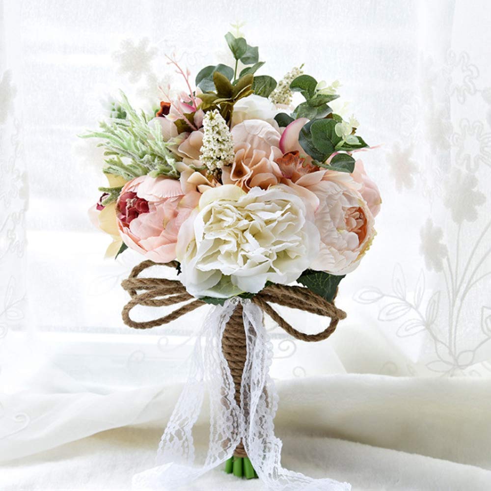 Ramo de flores de peonía para novia dama de hecho a mano boda ramo de seda nupcial celebración