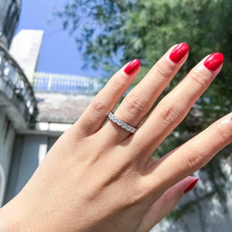 Miniatura 8 de AINUOSHI Anillo de eternidad de plata de ley 925 chapado en platino redondo de corte brillante de 0.118 pulgadas para mujer, anillo de aniversario