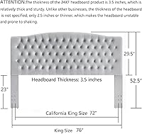 Vista 2 de 24KF Cabecera tapizada con terciopelo con diseño de botones capitoné, tamaño King/California King, cómoda, a la moda, acolchada, color gris