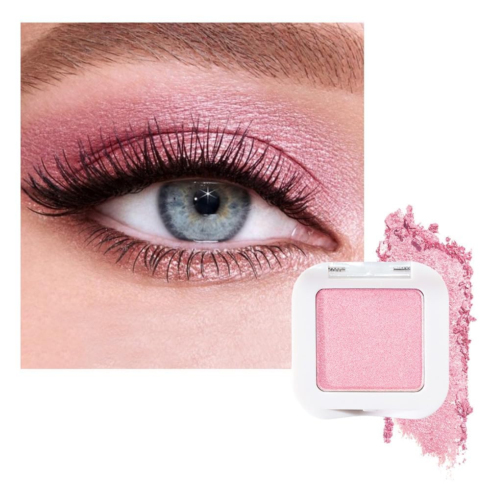 HHLTOH Pink Single Eyeshadow Palette Makeup, Bright Light Pink Rose Glitter Shimmer Sparkle Cream Eye Shadow Palette Makeup for Older Women, High
