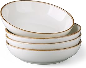AmorArc 8.5'' Large Pasta Bowls, 36oz Ceramic Salad Serving Bowls Set of 4 for Kitchen, Wide Stoneware Bowls for Pasta,Salad,Fruit,Bread, Microwave Safe, Reactive-White