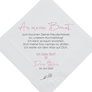 Stofftaschentaschentuch für die Freudentränen am Hochzeitstag | Für Braut oder für Bräutigam | Handveredelt von ManufakturZauber …