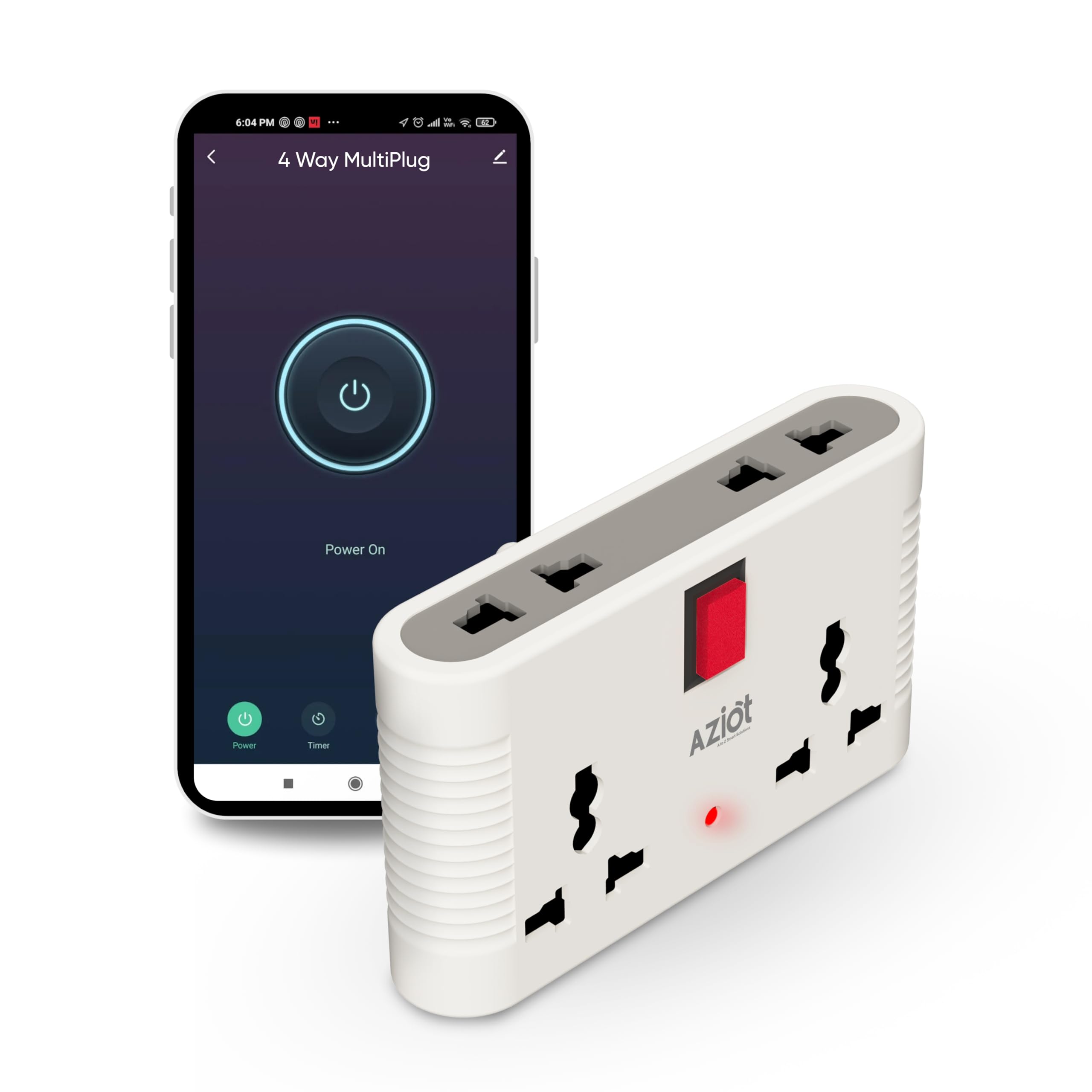 4 Way Smart Multi-Plug Adaptor (WiFi+BLE) | 2 Universal Sockets | 6Amp | Compatible with Alexa and Google Assistant