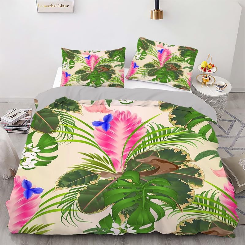 Housse de couette 90x190 feuilles beiges avec taie d'oreiller 65x65 pour lit enfant