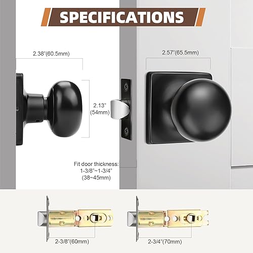 Miniatura 7 de GOBEKOR Paquete de 8 perillas para puerta de paso, perillas interiores para puerta de armario color negro mate con cerradura, perillas de puerta