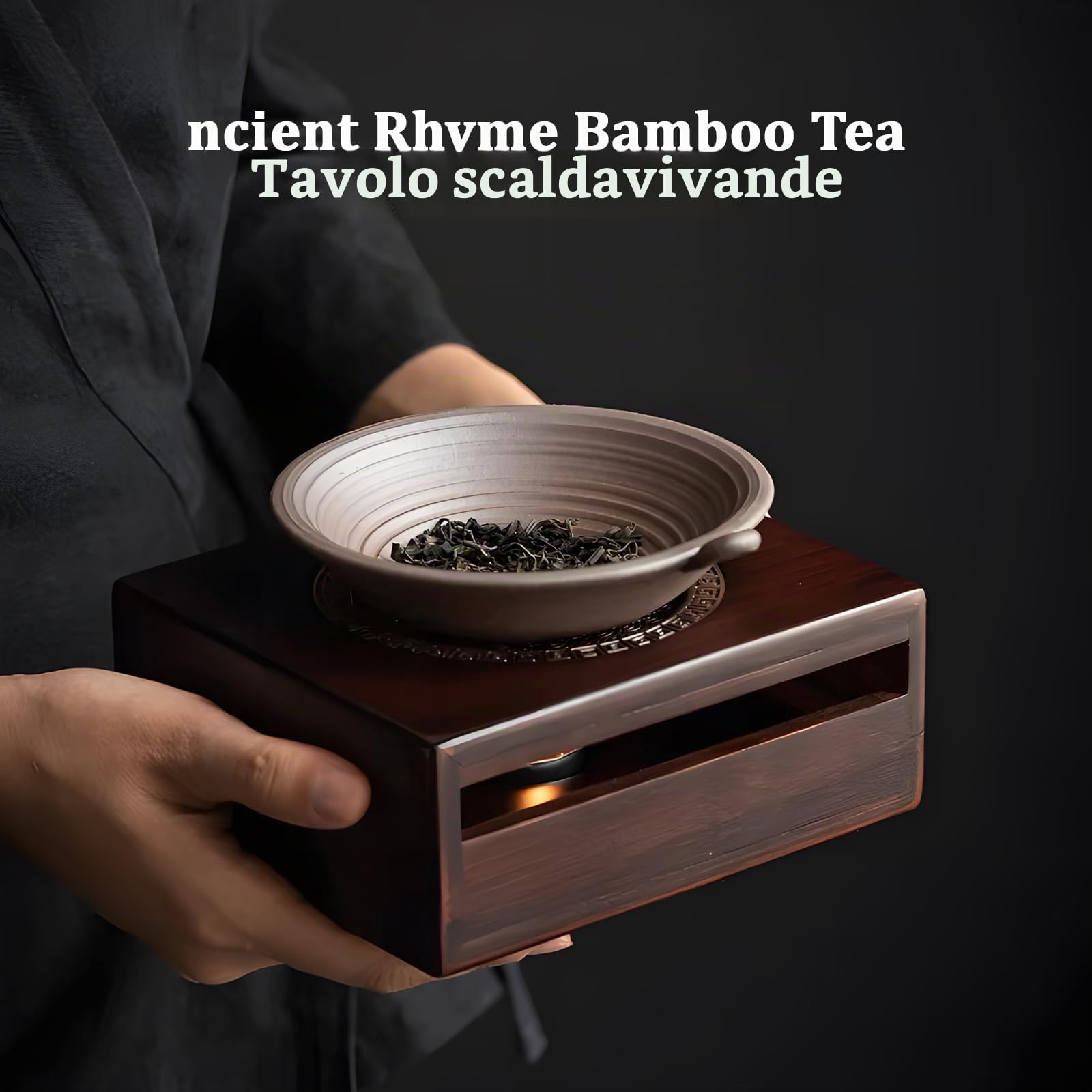 Scalda Teiera in Bambù,Scalda Teiera con Porta Candela,Scalda Tè e Caffè per Isolamento e Riscaldamento,Alta Qualità,Scuro, Quadrato