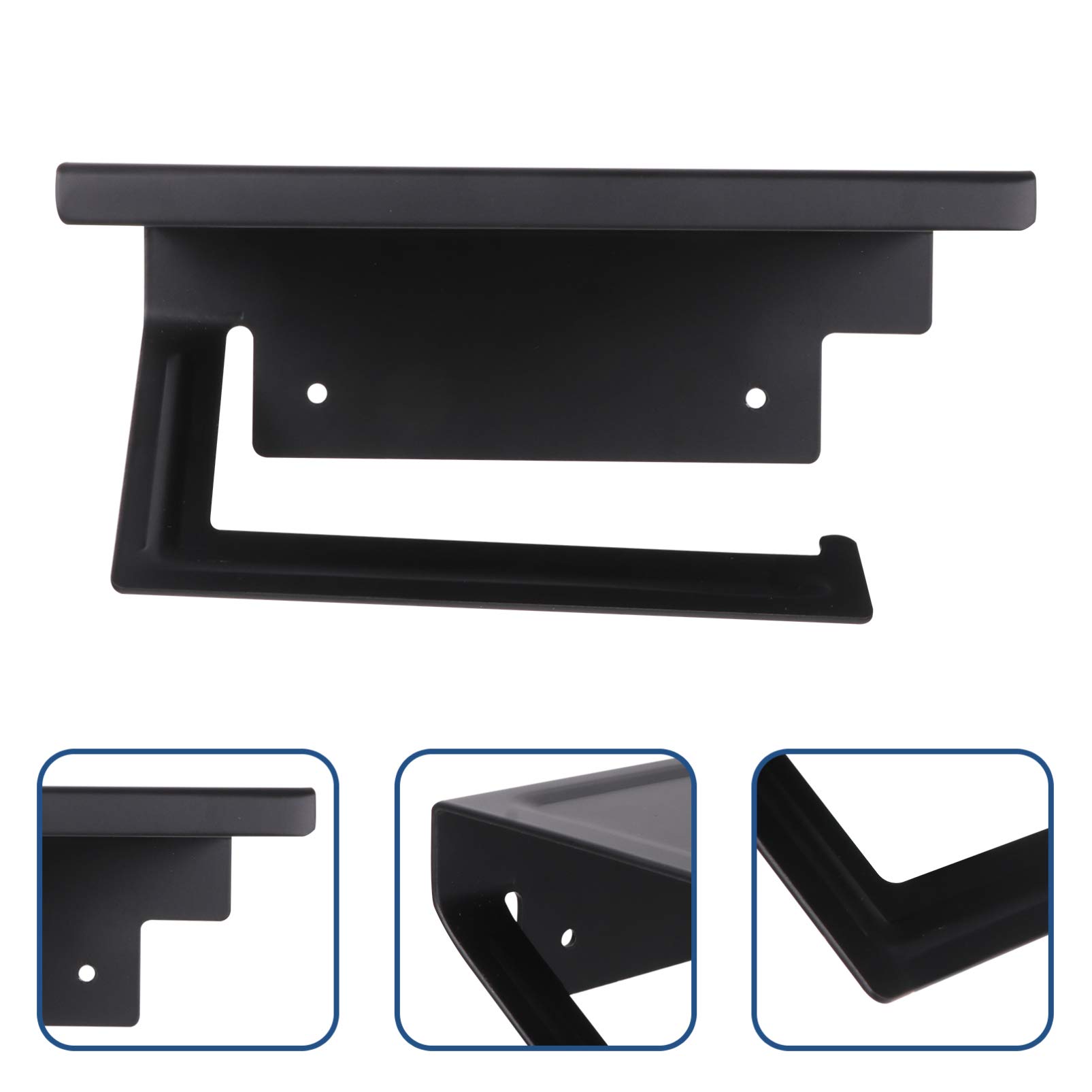 VASDEV Porta Asciugamani di Carta da Parete con mensola Dispenser di Carta igienica da Parete per Bagno Scaffale portaoggetti per Telefono con Viti per Bagno di casa Nero (Nero 18X12CM)