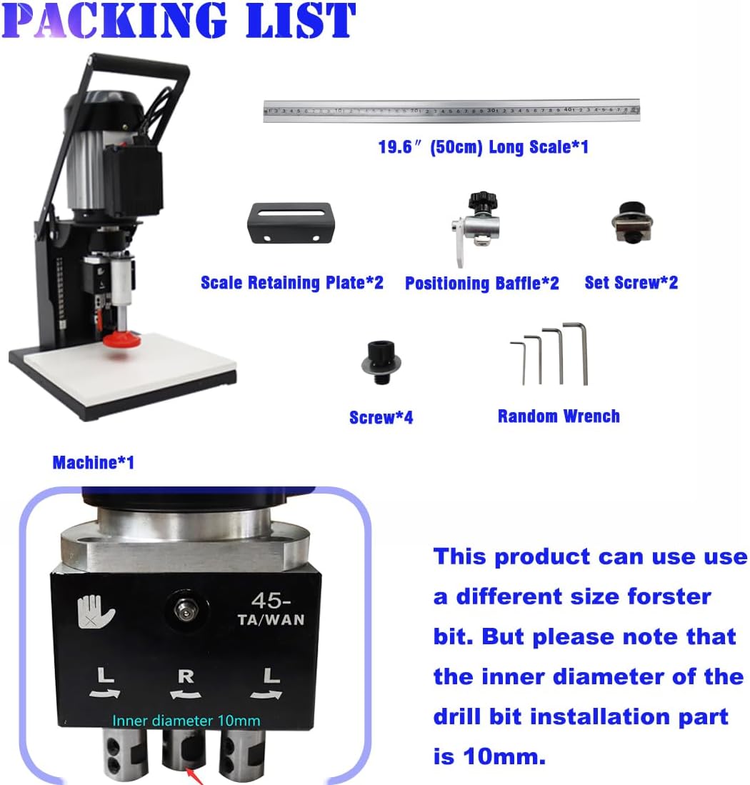110V 45-9.5mm Portable Hinge Drilling Machine for Woodworking – 1100W Hinge Boring Tool with 0-40mm Depth, 2840 RPM for Cabinets, Doors & Wardrobes