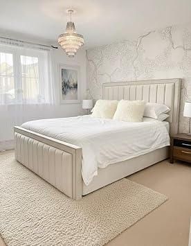 Solid Ottoman Divan Bed, Panel Ottoman Bed Single, Small Double, Double, King, Super King sizes (White Plush Velvet, Double)