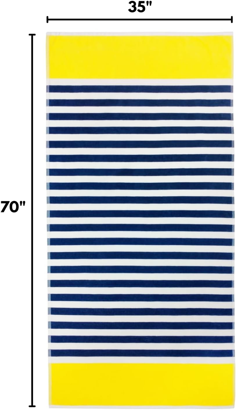 Kaufman - Personalized Oversized, 35" X 70", Solid Color, Velour Super Soft, Beach and Pool Towel, Easy Care, Extra Large, 100% USA Cotton, Embroidered Name (BLU/YEL)