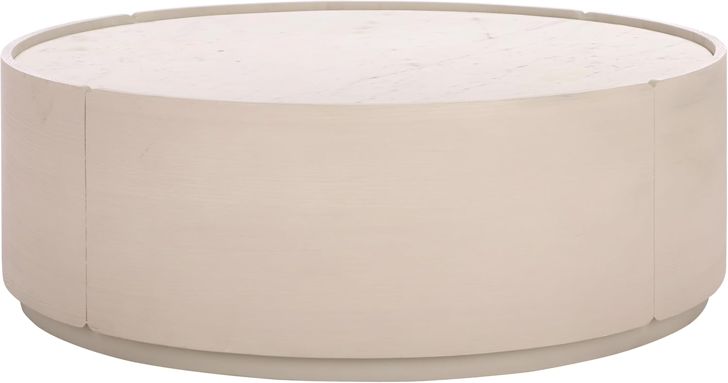 SAFAVIEH Couture Collection - Alanabella Sand & White Marble Coffee Table, Round Accent Table, Modern Design, Fully Assembled (SFV5553A)