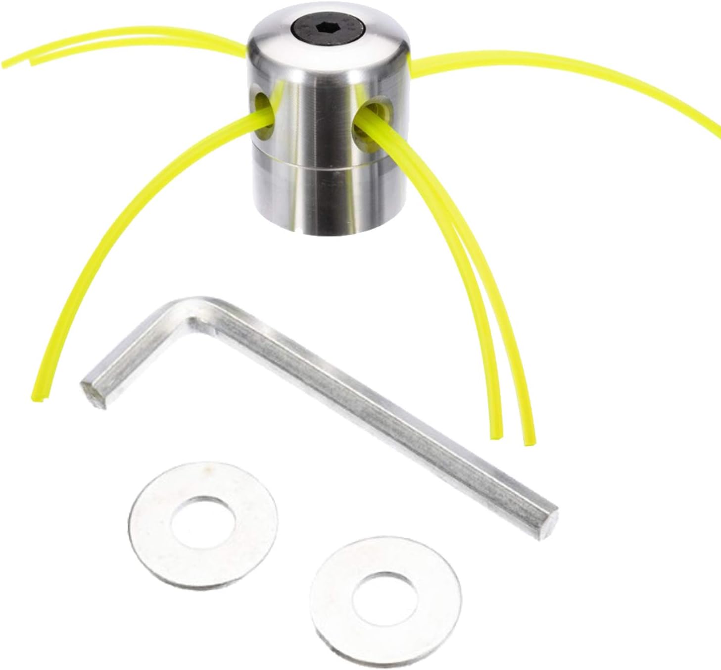 Aluminum Grass Trimmer Head, Trimmer Head Spool Set with 4 Lines, Mower Rope, Mounting Washer and Wrench, for Grass Brush Cutter