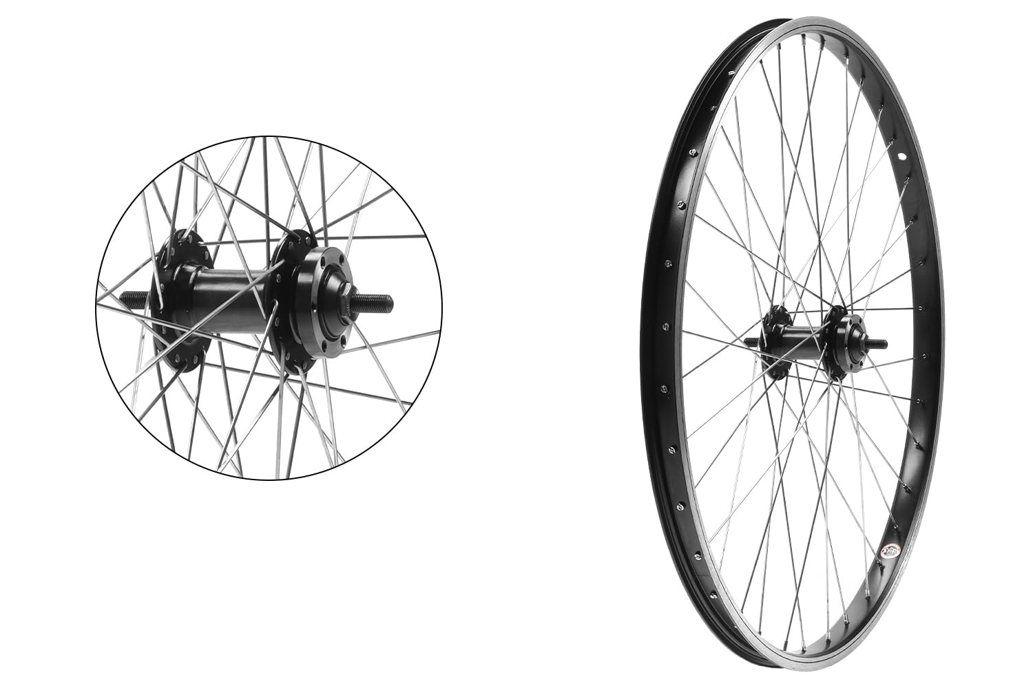 26 Zoll Vorderrad V-Brake & Scheibenbremse 6-Loch 36 Speichen Edelstahl Aluminium Nabe 100 mm Vollachse Tiefbettfelge schwarz