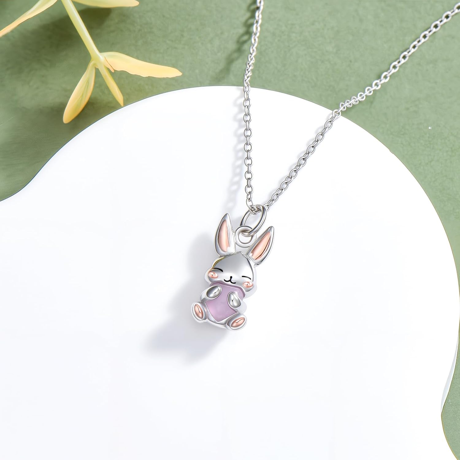 Natural Rose Quartz Bunny Pendant Necklace for Women 925 Sterling Silver Genuine Rose Quartz Rabbit Jewelry Gifts - Image 5