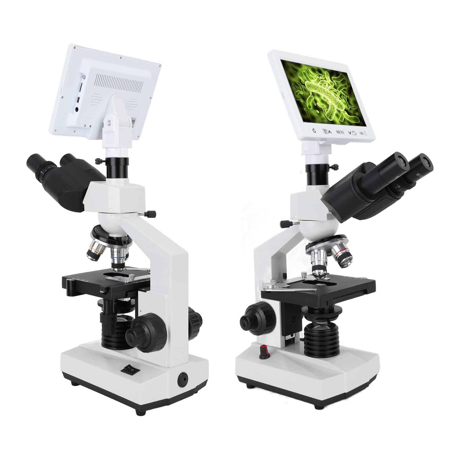 Microscopio Trinocular Pantalla de 7 Pulgadas Microscopio Biológico con Aumento de 40X a 1600X con Plataforma Mecánica para Tomar Fotografías Grabar Tarjeta de Memoria (Enchufe