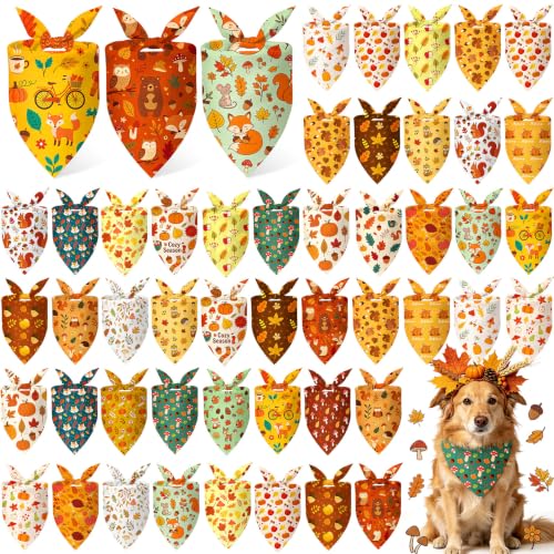 Image of Abbylike 50 Pcs Fall Dog Bandanas Bulk Autumn Leaf Pumpkin Acorn Mushroom