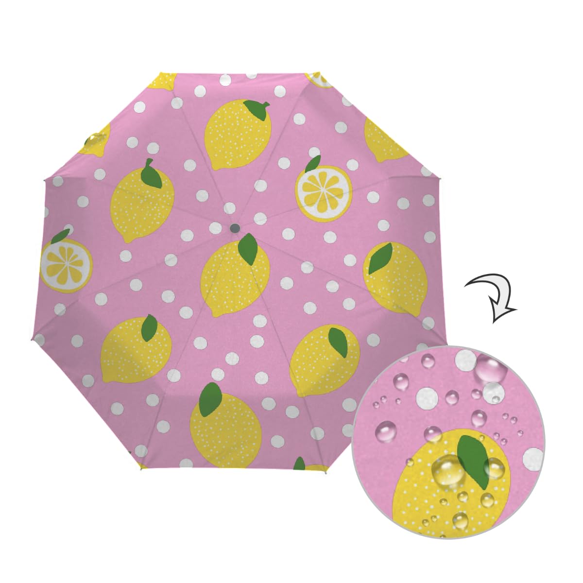 Yellow Lemons - Ombrello pieghevole da viaggio, compatto, antivento, impermeabile, con protezione UV, rivestimento nero, leggero, 8 costine, portatile, per pioggia e sole