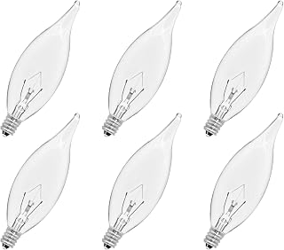 6-Pack E12 Candelabra Light Bulbs 25W Warm White 2500K, 240 Lumen Dimmable Chandelier Light Bulbs for Ceiling Fan, Pendants or Outdoor, CA10 Clear Incandescent Candle Bulbs