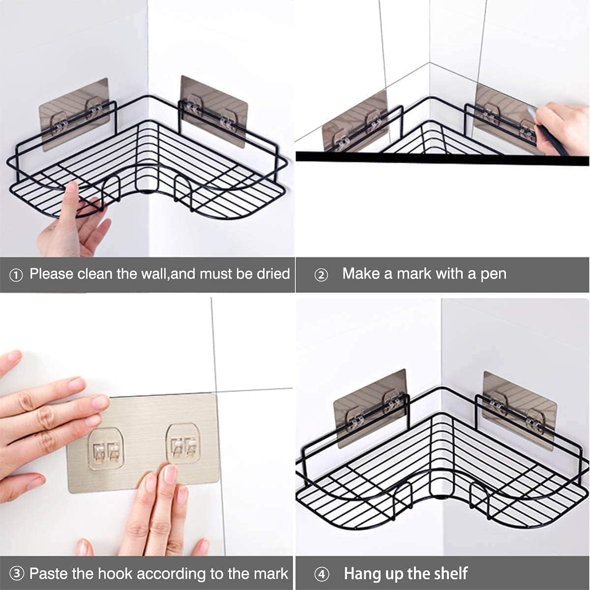 AJS ENTERPRISE Metal Self-Adhesive Corner Shelf β Wall Mounted Storage Organizer for Bathroom & Kitchen | No Drilling Shelf Adhesive Rack for Bathroom Accessories (Pack of 1) 3