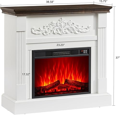 Miniatura 2 de SOOWERY - Chimenea eléctrica con repisa, soporte de TV con chimenea con inserto reemplazable, centro de entretenimiento rústico con chimenea y