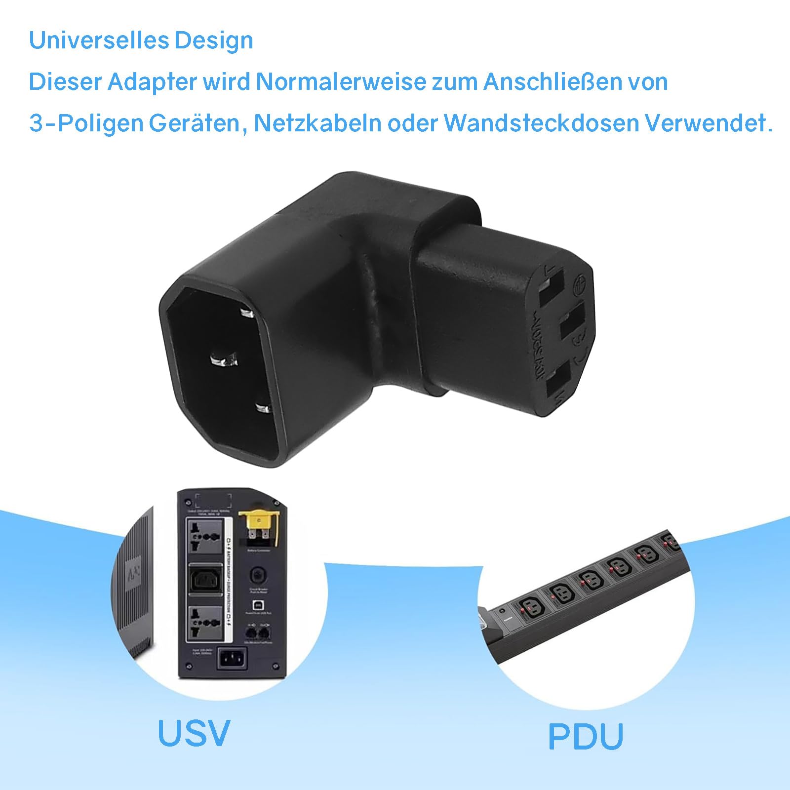 TNSLAND IEC C14 Naar C13 Stekkeradapter – 90 Graden Hoek, 250V 10A, Geschikt Voor Monitor, Printer, Computer En PDU