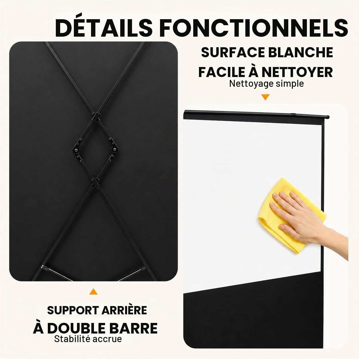 Écran de projection HD 80" sur pied - Blanc mat - Rétractable - Pour la maison et l'école - 16:9 - 170 x 100 cm