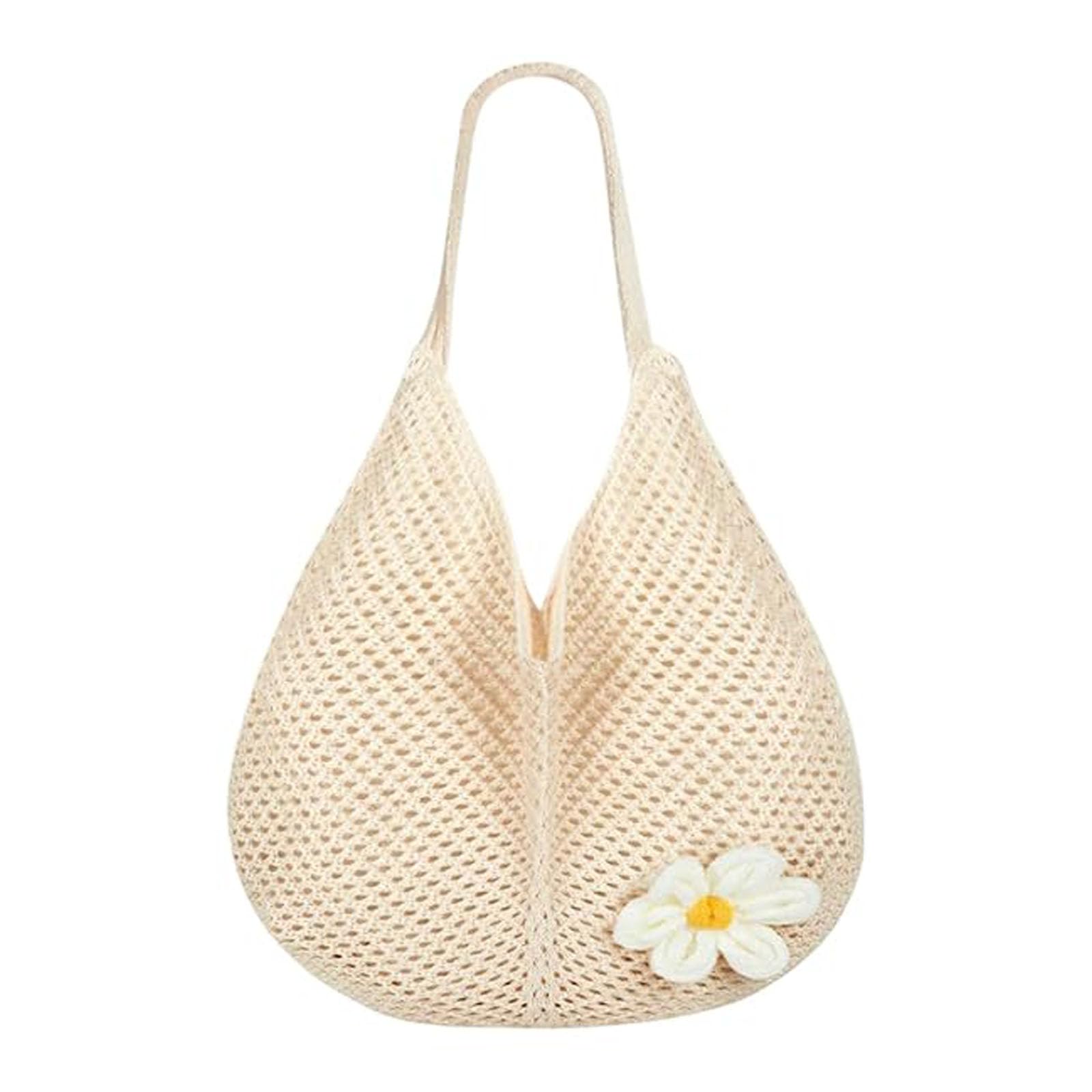 Crochet Bags for Women Stylish Beach Bag, Boho Bags for Women with Heart Design-image-3