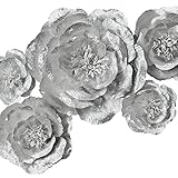 Paper Flower Decoration, Handcrafted Flowers, Crepe Paper Flowers Shiny Silver Set Of 5 For Wedding Backdrop, Baby Shower, Nursery Wall Decorations,Garden Party Photo Booth,Bridal Shower,Archway Decor