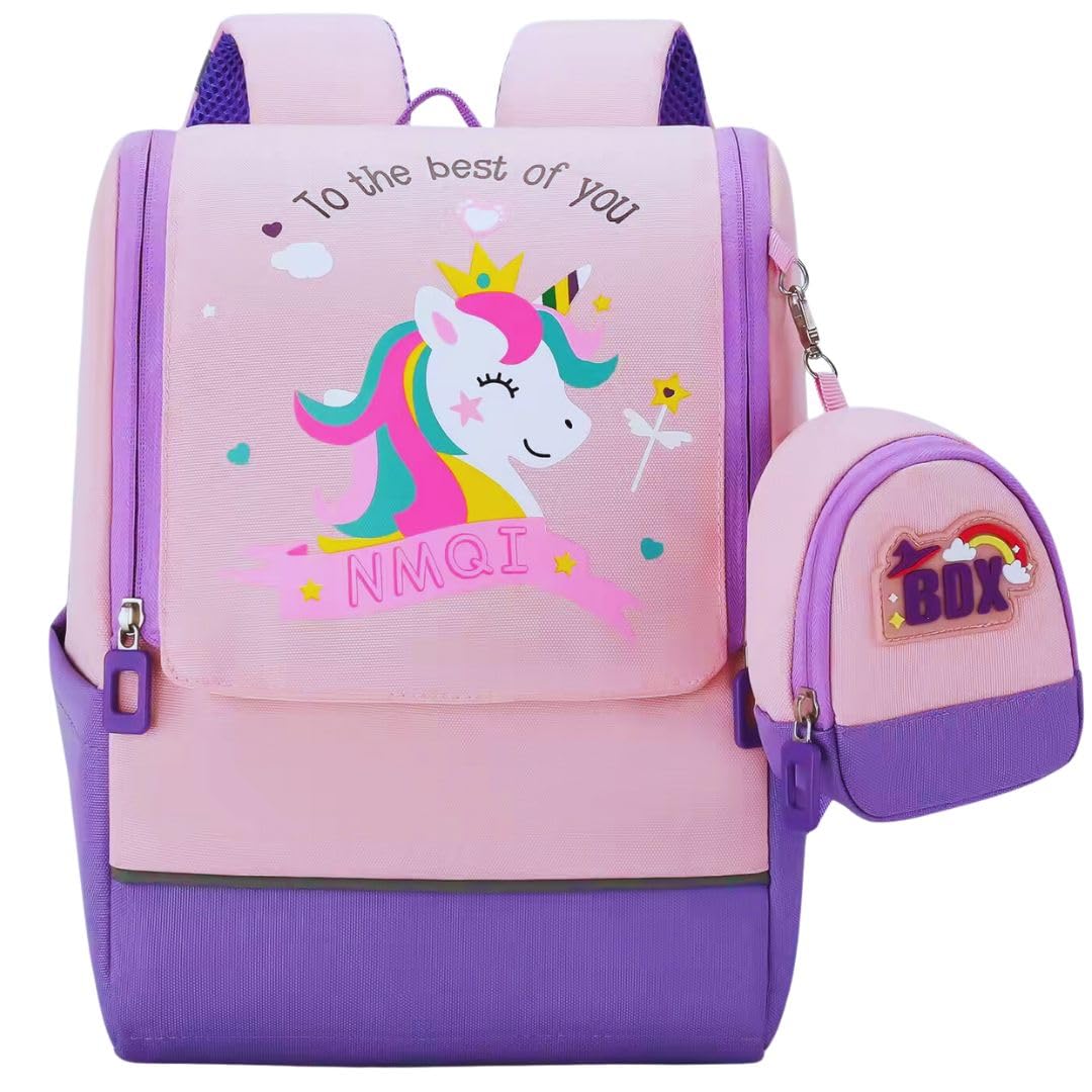 Trendy Unicorn Bags for Girls with Small Unicorn Pouch Stylish School Bags for Kids Girls Durable Waterproof picnic Bagpacks for Boys Kids 5-9 Years Old Large Capacity Cute Backpack-image-4